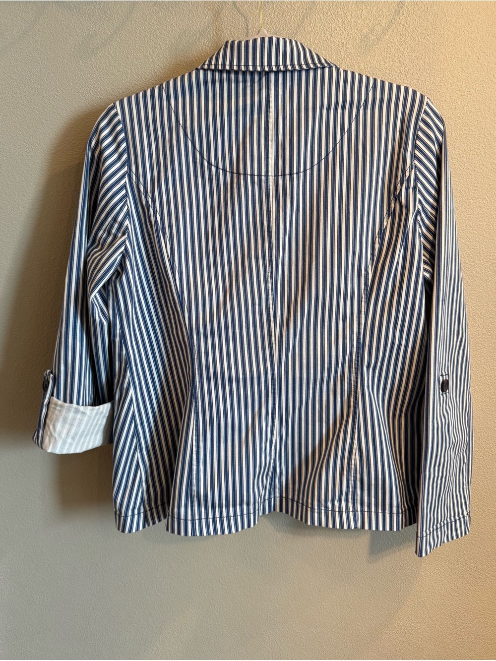 Tribal Blue and White Striped Coastal Button-Up Jacket Size M - Picture 3 of 13